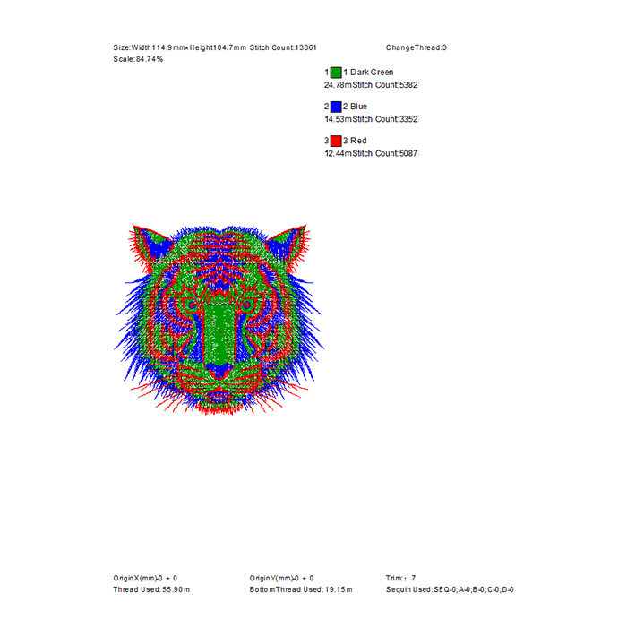 Tiger embroidery pattern to embroider for hat