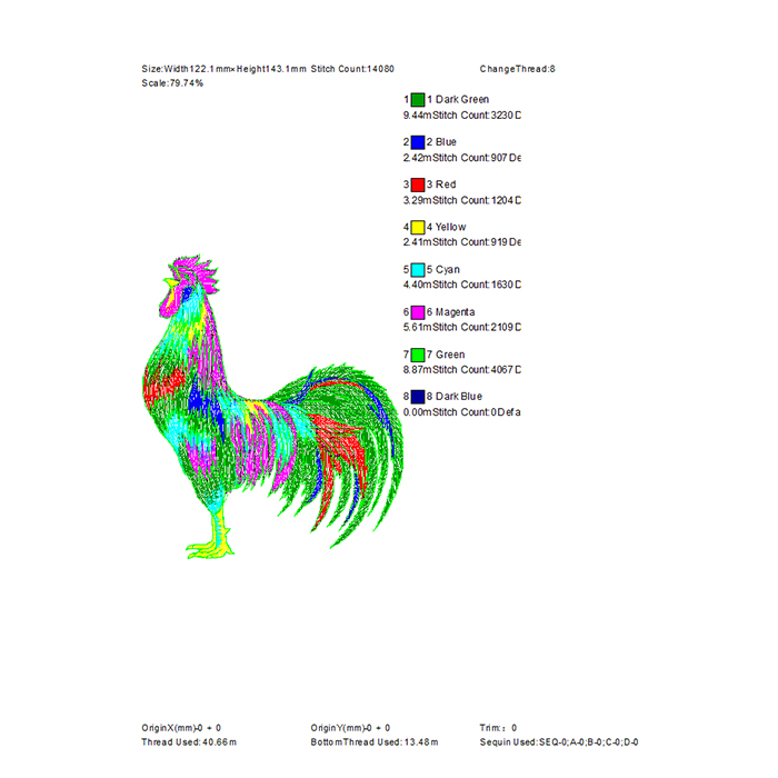 Majestic rooster embroidery pattern for shoes