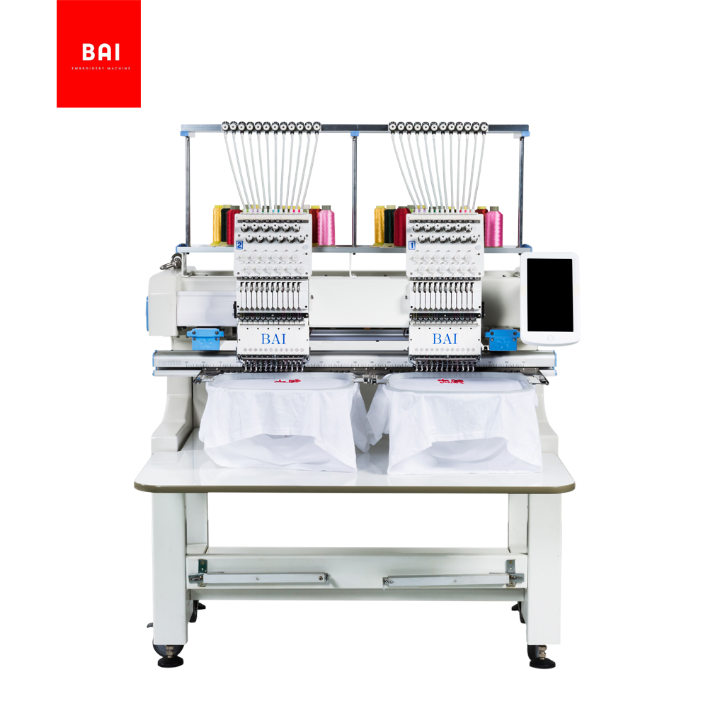 BAI Computerized Two Head 12 Needles Hat Embroidery Machine for Design Shop