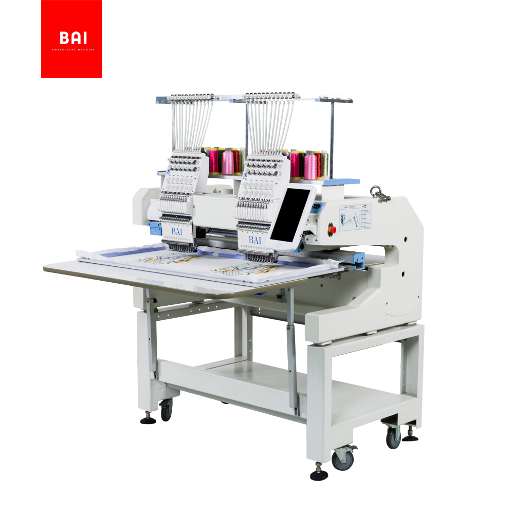BAI Fast Speed 2 Heads Garment Flatbed Hat/hat Shoe Embroidery Machine