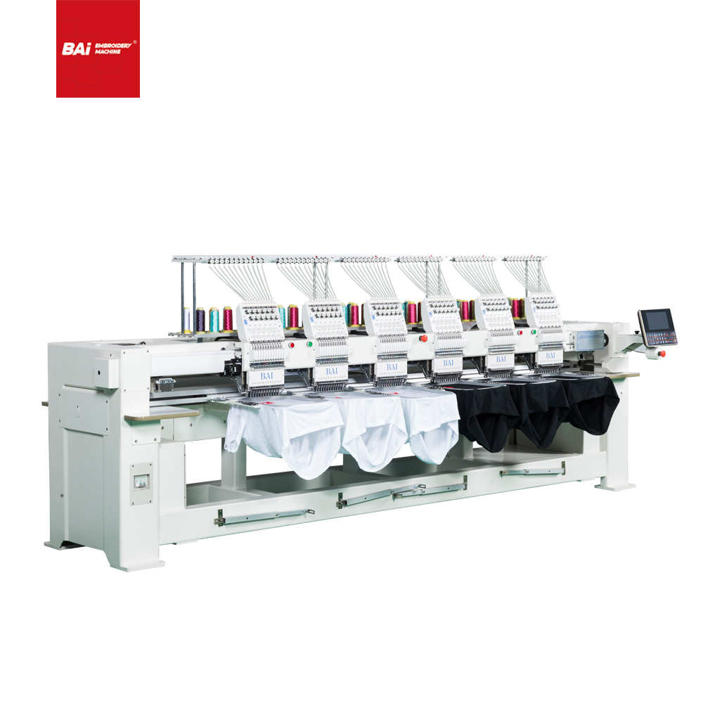 BAI High Speed Intelligent 6 Heads Computerized Embroidery Machine for Cap T-shirt Flat
