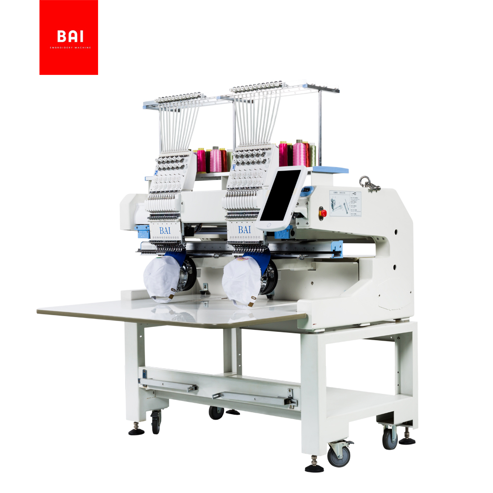 BAI High Effciency Two Heads Double Hat Head Flat Embroidery Machine Price