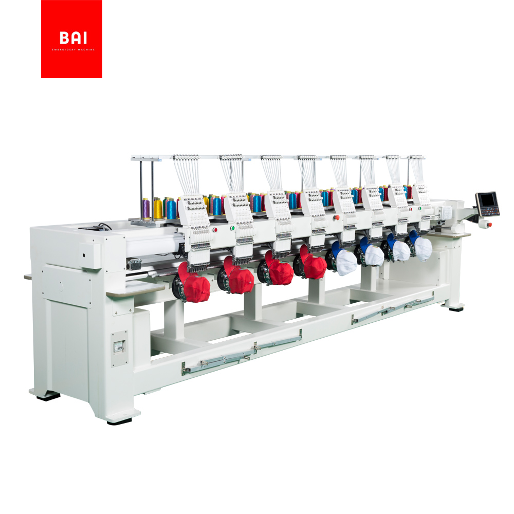 BAI 8 Head 9 Needles Computerized Hat Flat T-shirt Embroidery Machine