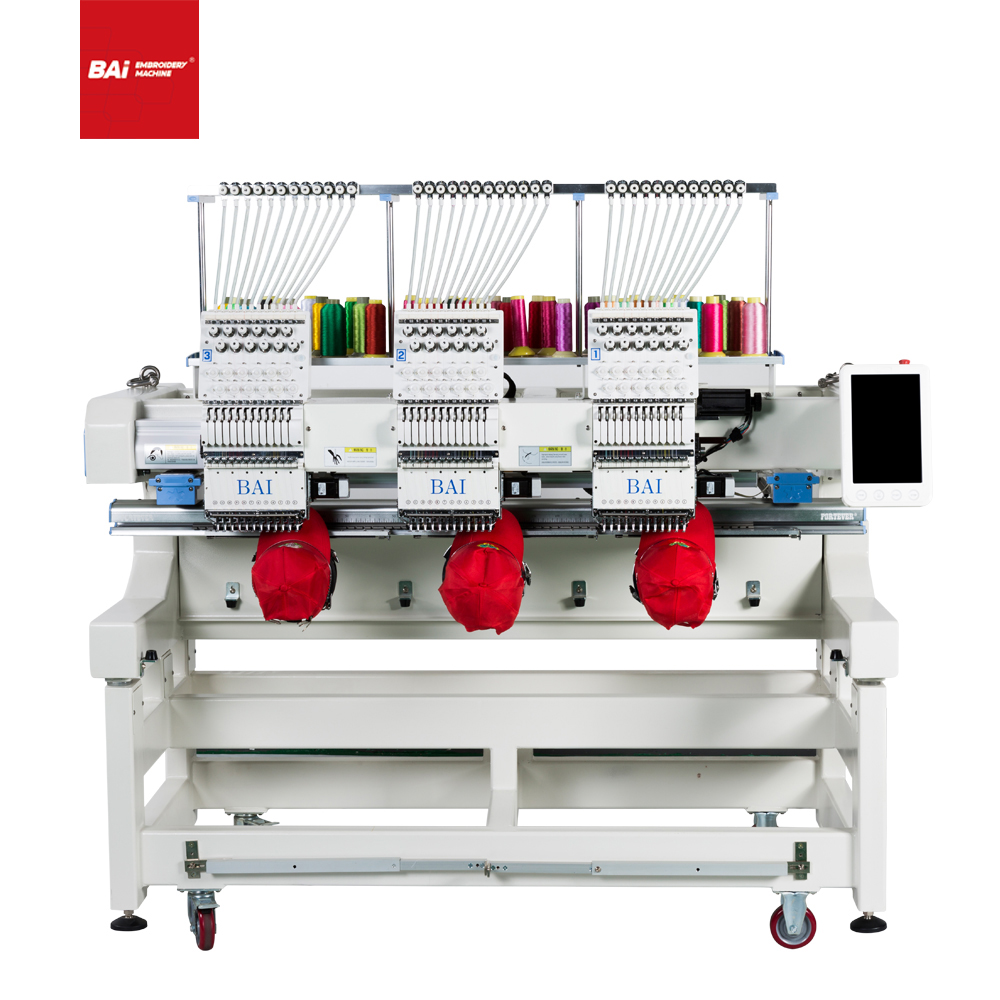 BAI New Three Heads Embroidery Machines for Cap T-shirt Flat with Computer Operation